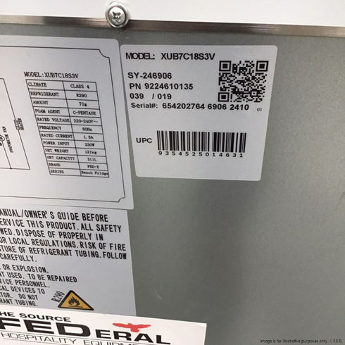 2NDs: FED-X S/S Three Door Bench Fridge - XUB7C18S3V-NSW2077
