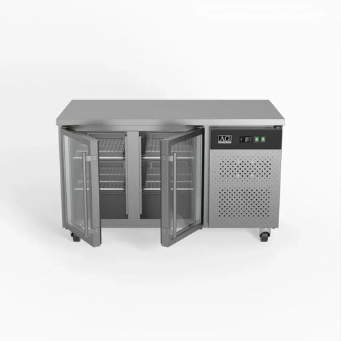AG Two Door Commercial Glass Door Worktop / Under Bench Display Fridge 700mm Depth - GNX2100TNG