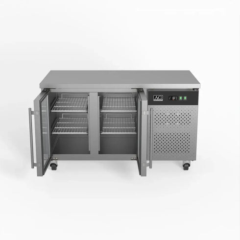 AG Two Door Commercial Glass Door Worktop / Under Bench Display Fridge 700mm Depth - GNX2100TNG