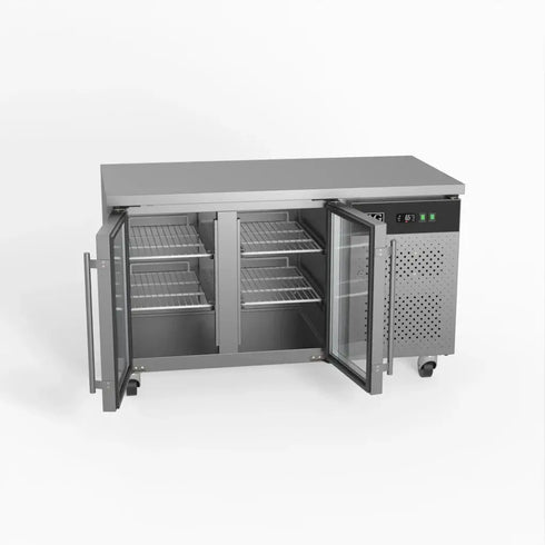 AG Two Door Commercial Glass Door Worktop / Under Bench Display Fridge 700mm Depth - GNX2100TNG