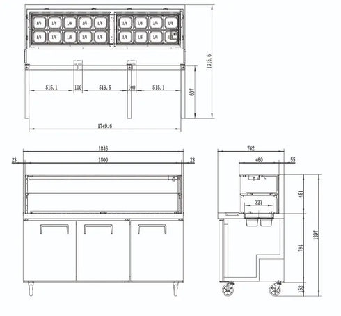 Atosa 3 Door Sandwich Bar With Glass Canopy 1846mm MSF8304G