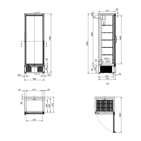 AG 300L Upright Glass Door Display / Backbar Fridge - Black - B300G