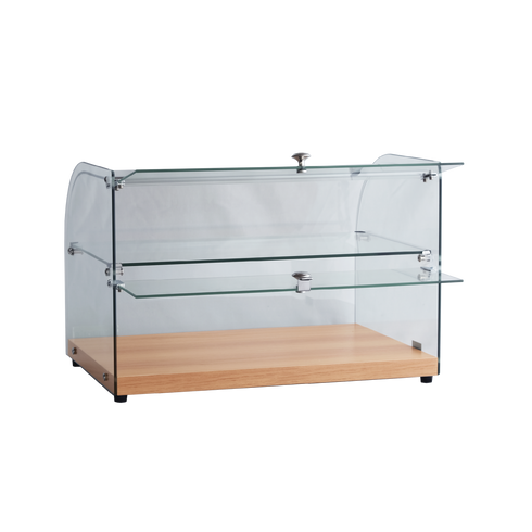 Exquisite Two Tiers Curved Glass Ambient Cake Display – Woodgrain Black - CD45-B