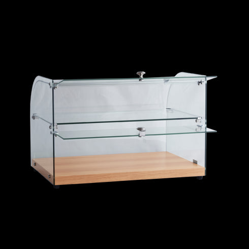 Exquisite Two Tiers Curved Glass Ambient Cake Display – Natural Oak - CD45-O