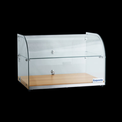 Exquisite Two Tiers Curved Glass Ambient Cake Display – Natural Oak - CD45-O