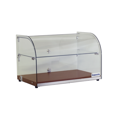 Exquisite Two Tiers Curved Glass Ambient Cake Display – Elegant Walnut - CD45-W