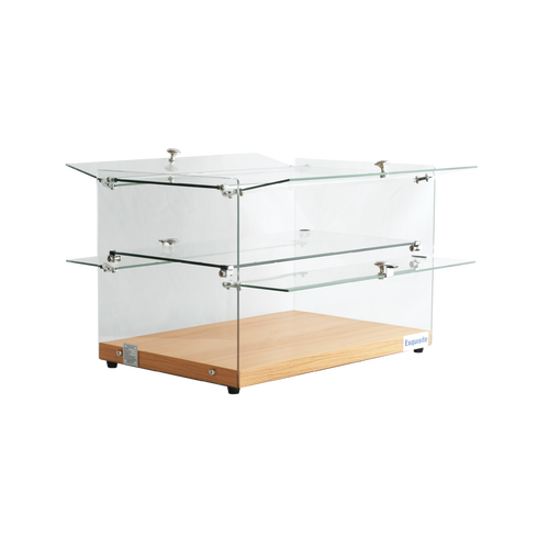 Exquisite Two Tiers Flat Glass Ambient Cake Display – Elegant Walnut - CD50-W