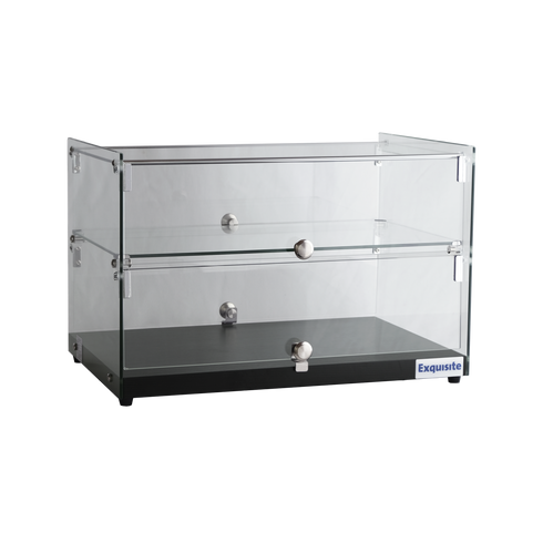 Exquisite Two Tiers Flat Glass Ambient Cake Display – Black - CD50-B