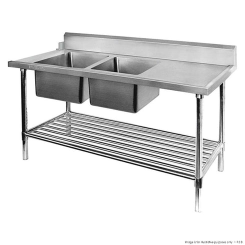 FED Left Inlet Double Sink Dishwasher Bench DSBD7-1500L/A