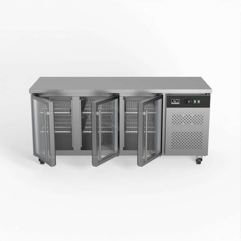AG Three Door Commercial Glass Door Worktop / Under Bench Display Fridge 700mm Depth - GNX3100TNG