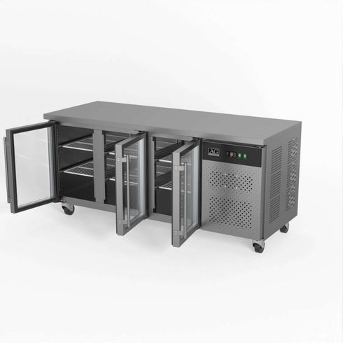 AG Three Door Commercial Glass Door Worktop / Under Bench Display Fridge 700mm Depth - GNX3100TNG