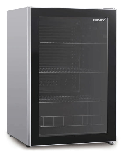Husky 130L Anti-Condensation Glass Door Bar Fridge in Silver - HUS130HDSIL
