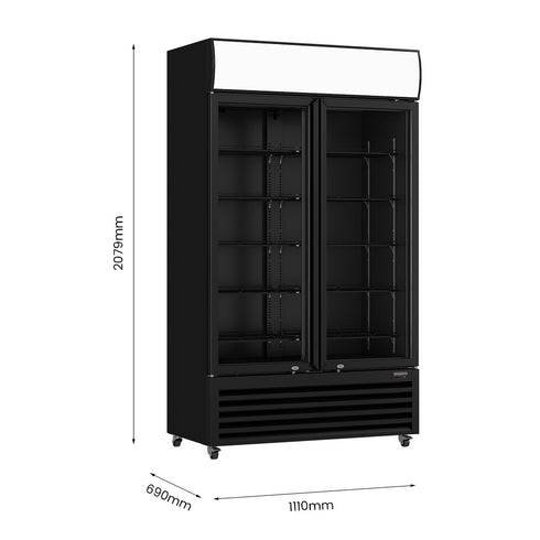 Thermaster Two Glass Door Black Upright Drink Fridge Large - LG-1000BP