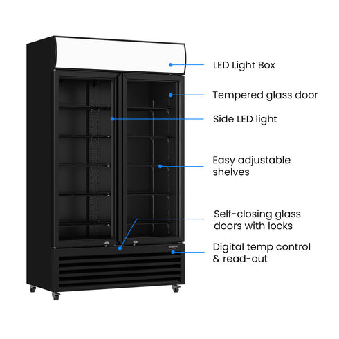 Thermaster Two Glass Door Black Upright Drink Fridge Large - LG-1000BP