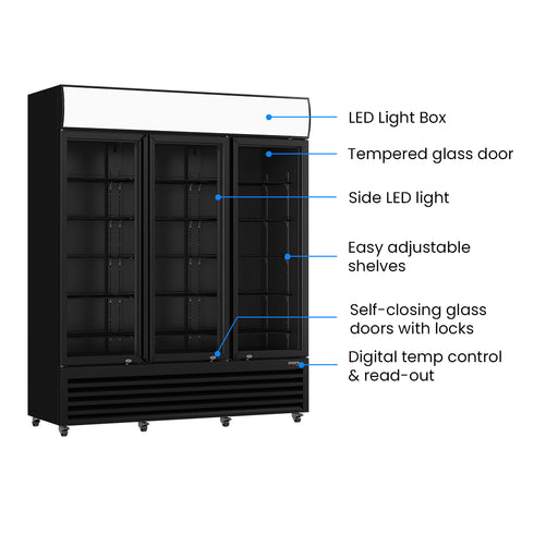 Thermaster Three Glass Door Colourbond Upright Drink Fridge LG-1203BP