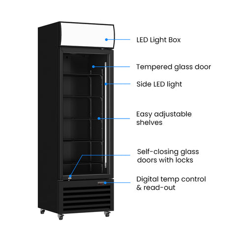 Thermaster Single Glass Door Black Upright Drink Fridge LG-540BP