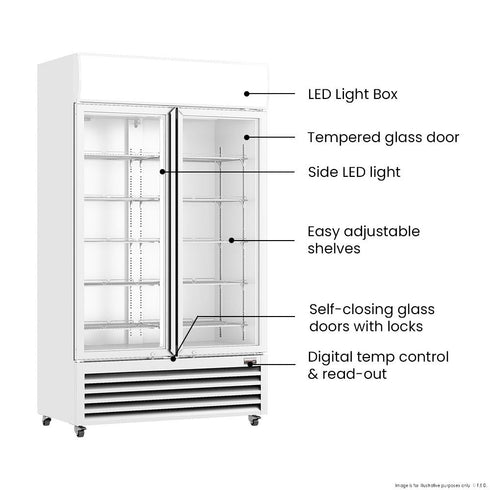 Thermaster Large Two Glass Door Colourbond Upright Drink Fridge - LG-1200P