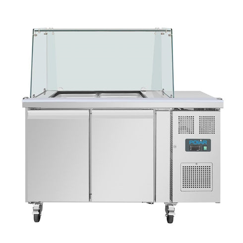 Polar U-Series GN Saladette Counter with Square Sneeze Guard 2 Door UA017-A