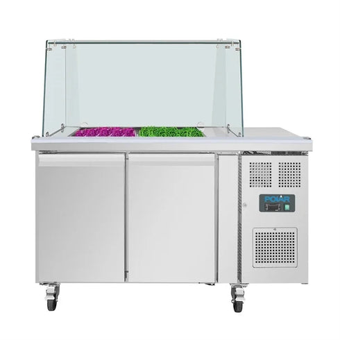 Polar U-Series GN Saladette Counter with Square Sneeze Guard 2 Door UA017-A