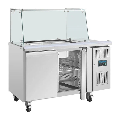 Polar U-Series GN Saladette Counter with Square Sneeze Guard 2 Door UA017-A