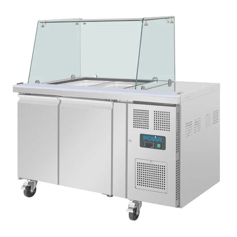 Polar U-Series GN Saladette Counter with Square Sneeze Guard 2 Door UA017-A