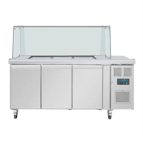Polar U-Series GN Saladette Counter with Square Sneeze Guard 3 Door UA018-A