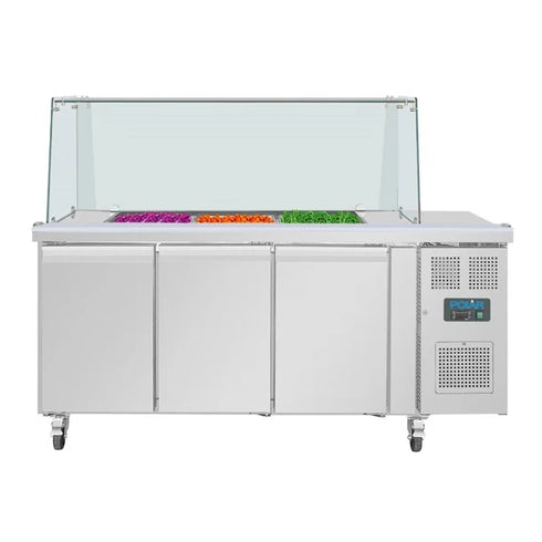 Polar U-Series GN Saladette Counter with Square Sneeze Guard 3 Door UA018-A