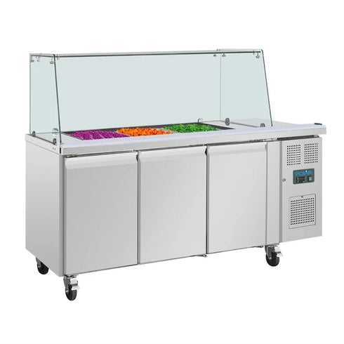 Polar U-Series GN Saladette Counter with Square Sneeze Guard 3 Door UA018-A