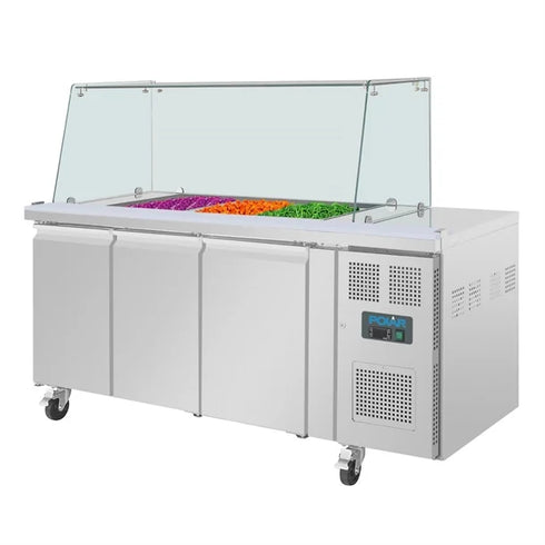 Polar U-Series GN Saladette Counter with Square Sneeze Guard 3 Door UA018-A