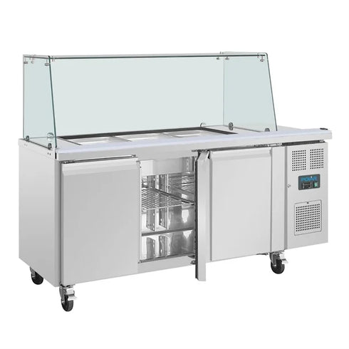 Polar U-Series GN Saladette Counter with Square Sneeze Guard 3 Door UA018-A