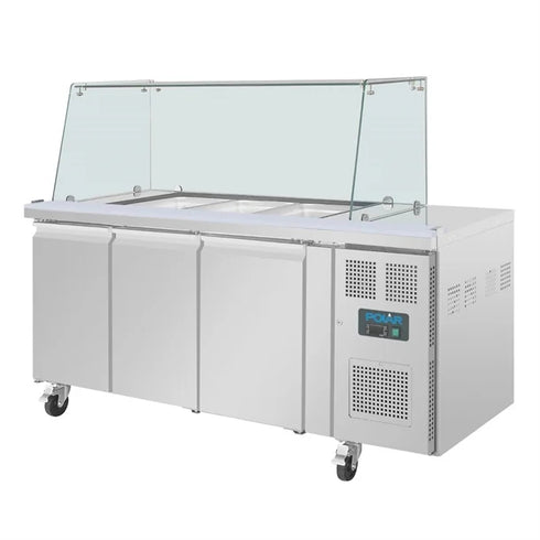 Polar U-Series GN Saladette Counter with Square Sneeze Guard 3 Door UA018-A