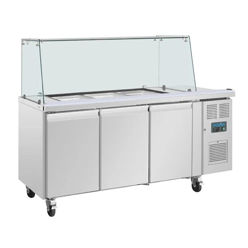 Polar U-Series GN Saladette Counter with Square Sneeze Guard 3 Door UA018-A