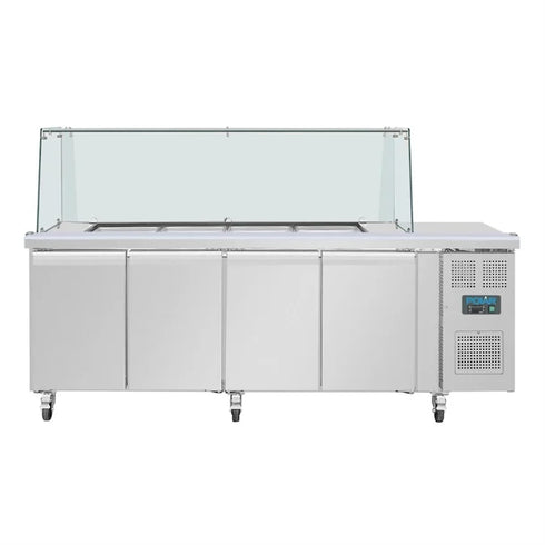 Polar U-Series GN Saladette Counter with Square Sneeze Guard 4 Door UA019-A
