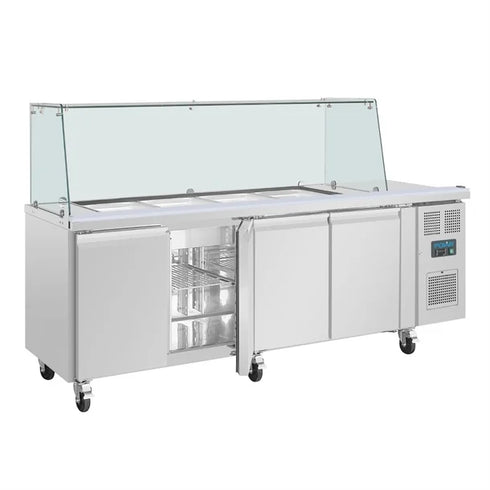 Polar U-Series GN Saladette Counter with Square Sneeze Guard 4 Door UA019-A