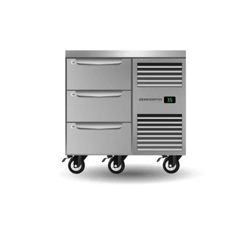 Skope Three Drawer, One Bay, Underbench GN 1/1 Right Hand Fridge - PG11.UBR.1.D3.RH