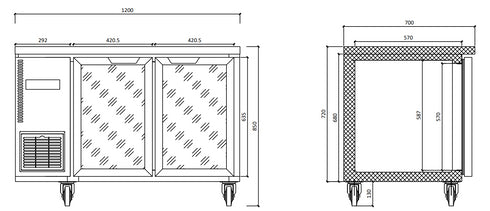 FED Glass Door Workbench Fridge - TL1200TNG