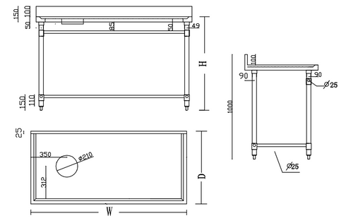 FED High Quality Stainless Steel Bench with Splashback SWCB-7-1200L