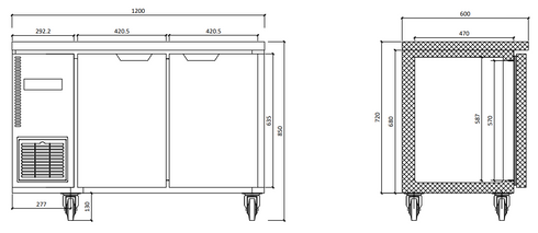 Thermaster Stainless Steel Double Door Workbench Freezer - TS1200BT