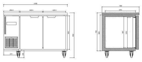 FED Stainless Steel Double Door Workbench Fridge - TL1200TN