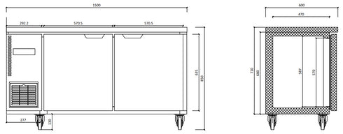 FED Stainless Steel Double Door Workbench Fridge - TS1500TN