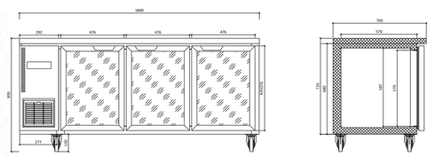 Thermaster Stainless Steel Triple Glass Door Workbench Fridge - TL1800TNG-3D
