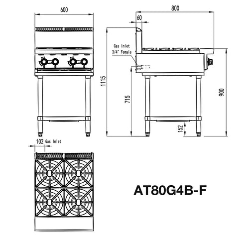 Cookrite 4 Burner Cook Top and Stand AT80G4B-F