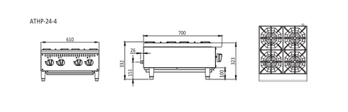 Cookrite 4 Burner Cook Tops ATHP-24-4