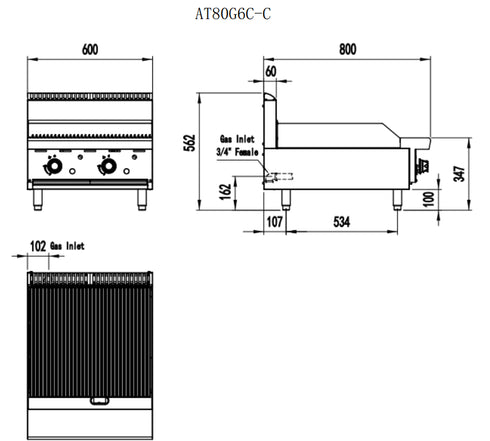 Cookrite 600MM Char Grill AT80G6C-C
