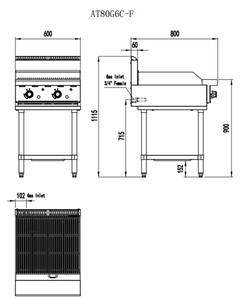 Cookrite 600 MM Radiant Char Grill AT80G6C-F