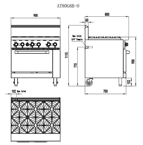 Cookrite 6 Burners With Oven AT80G6B-O