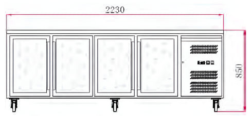 FED-X Four Glass Door Bench Fridge - XUB7C22G4V