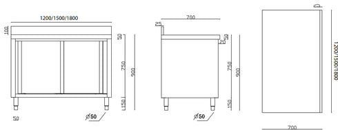 FED Kitchen Tidy Workbench Cabinet with Splashback DTHT-1500B-H