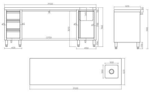 FED Multipurpose Utility Bench with Sink SS6-2100R-H
