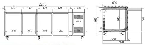 FED S/S Four Door Bench Fridge 511L - FE4100TN